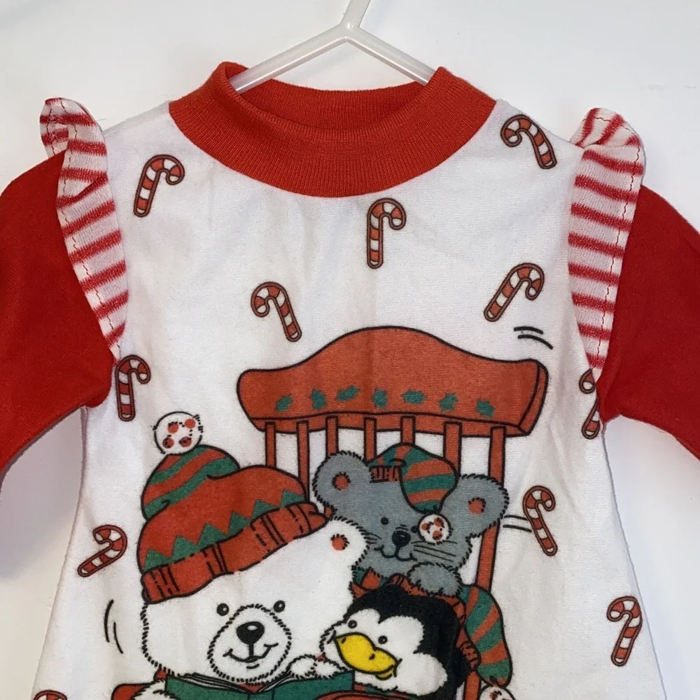 Vintage Girls 70s 80s Christmas Teddy Bear Nightgown HHC Artwork Flaws GUC Sz 9m